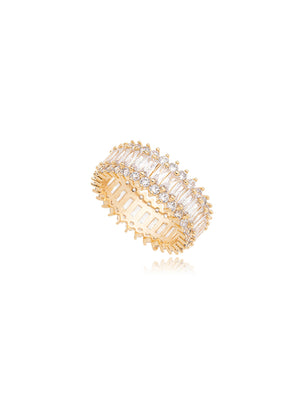 Anel Todo Cravejado Baguete Banho Ouro 18k Cristal