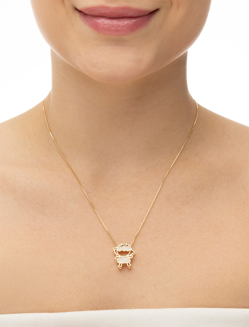 Colar Menina Cravejada Banho Ouro 18K
 Zircônia