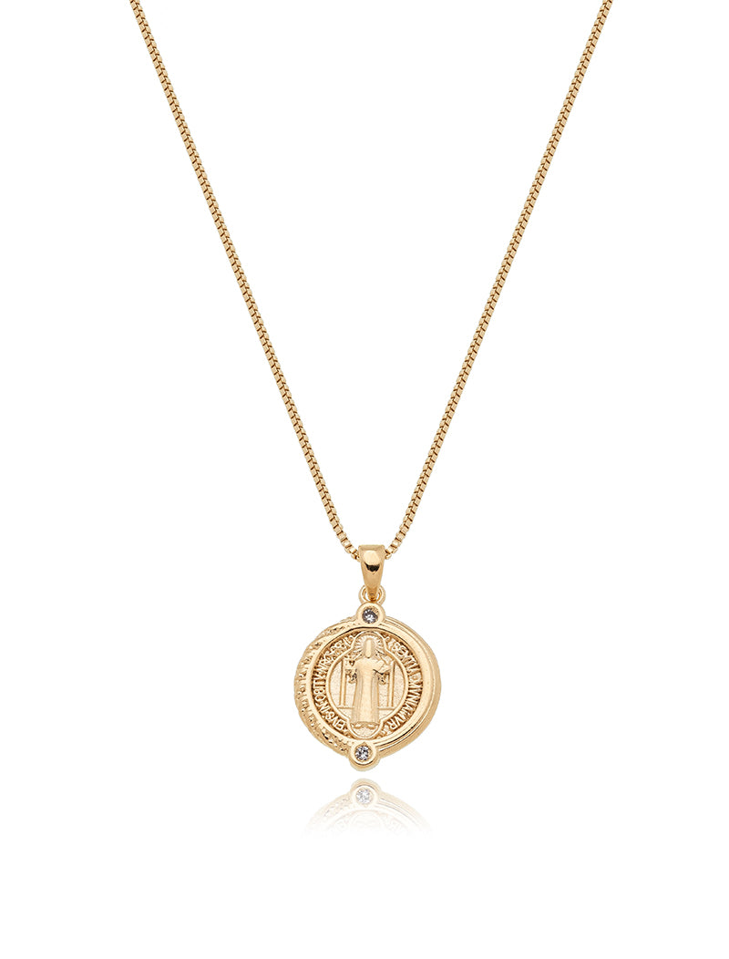 Colar Medalha São Bento Banho Ouro 18k