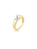 Anel Solitário Liso Banho Ouro 18K Pérola Shell