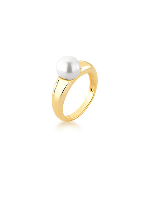 Anel Solitário Liso Banho Ouro 18K Pérola Shell