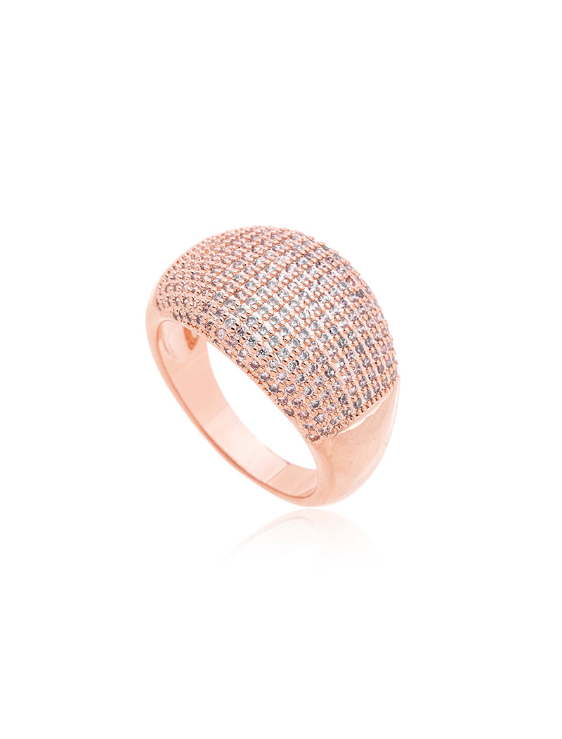 Anel Abaulado Cravejado Banho Ouro Rosê 18k Zircônia