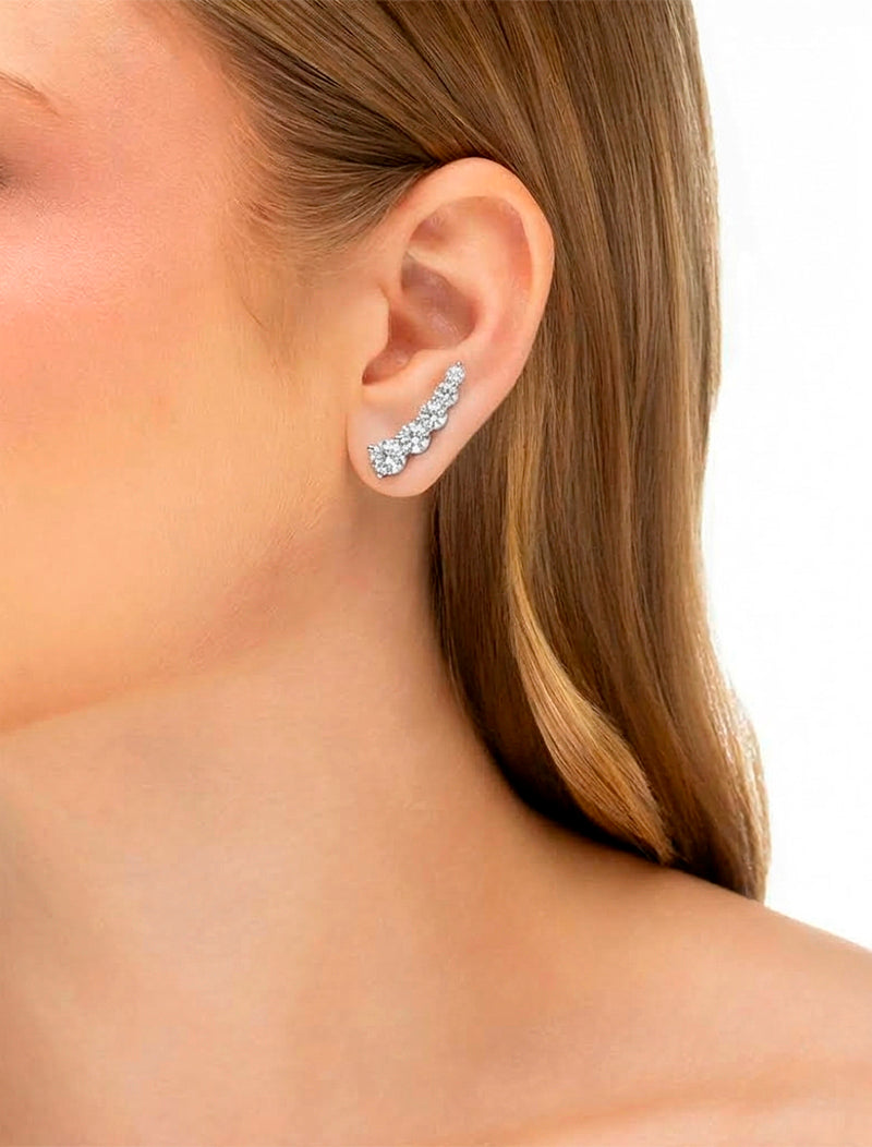 Brinco Ear Cuff Redonda Banho Ródio Zircônia