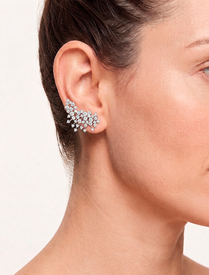 Brinco Ear Cuff Banho Ródio Zircônia
