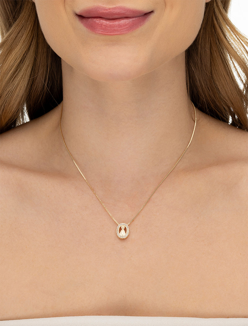 Colar Delicado Nossa Senhora Vazado Cravejado Banho Ouro 18K Zircônia