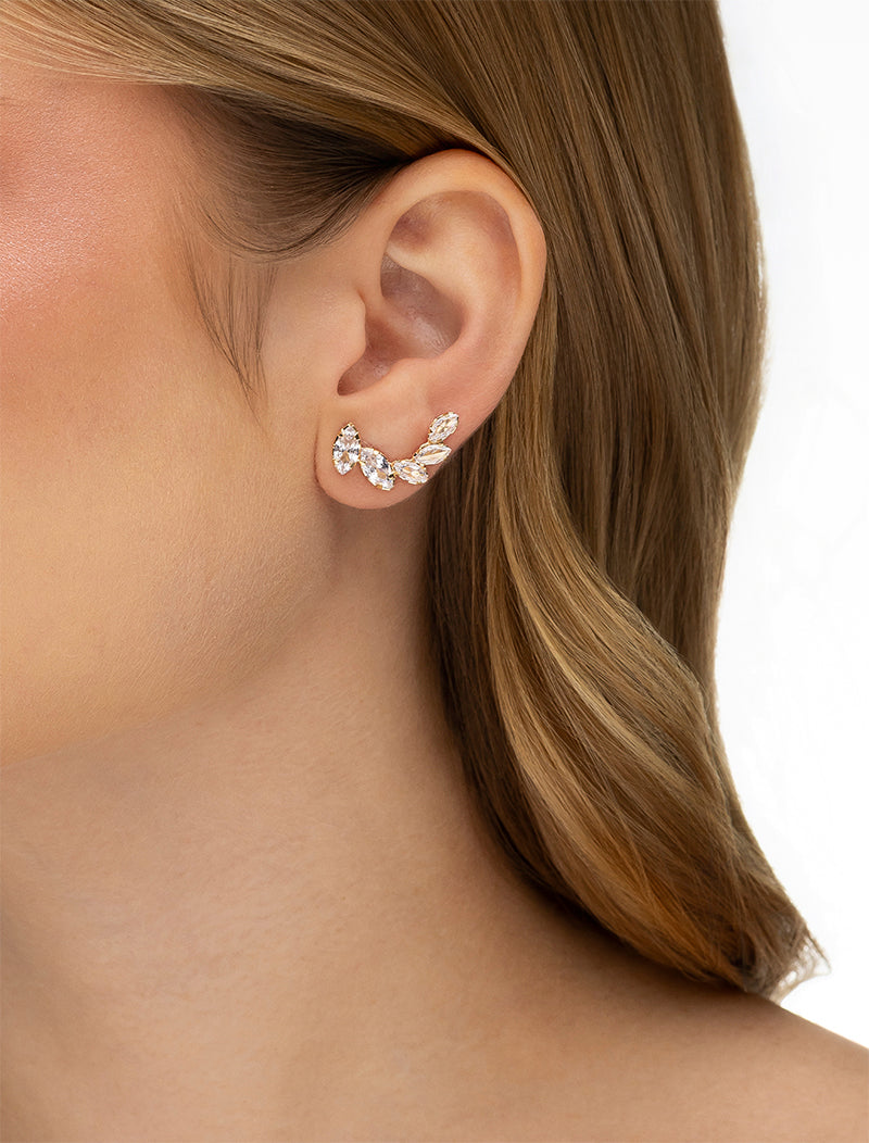 Brinco Earcuff Navetes Banho Ouro 18k Cristais