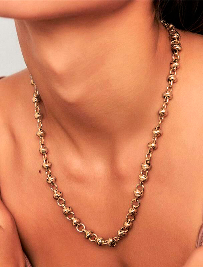 Colar Elos Redondos Entrelaçados Liso Banho Ouro 18K
