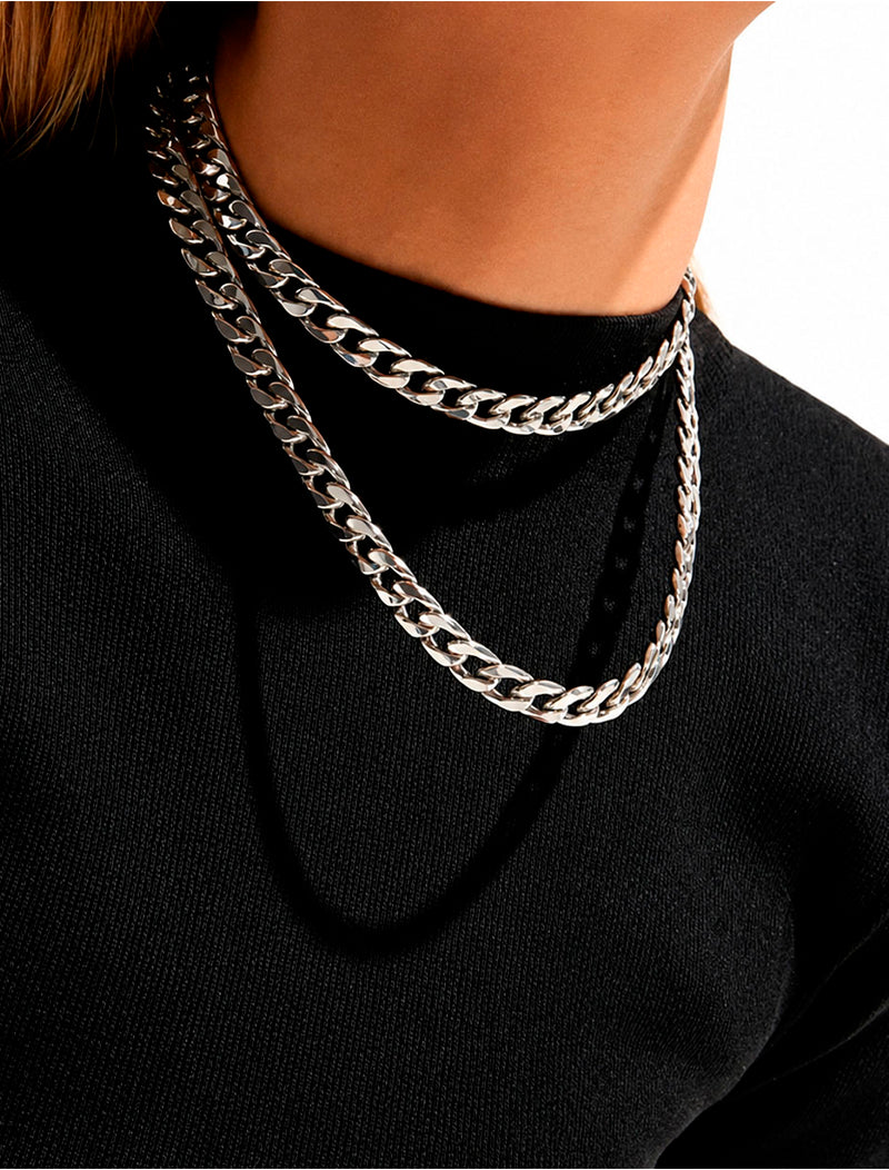 Colar Choker Elos Gomos Lisos Banho Ródio