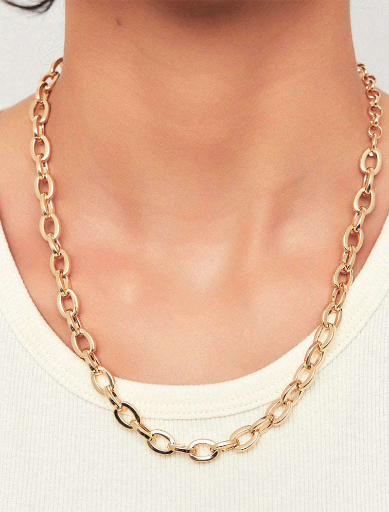 Colar Elos Ovais Liso Banho Ouro 18K