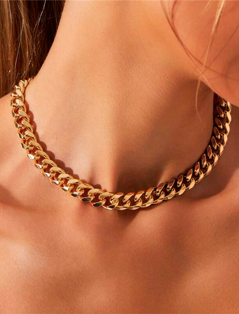 Colar Elos Trançado Liso Banho Ouro 18K