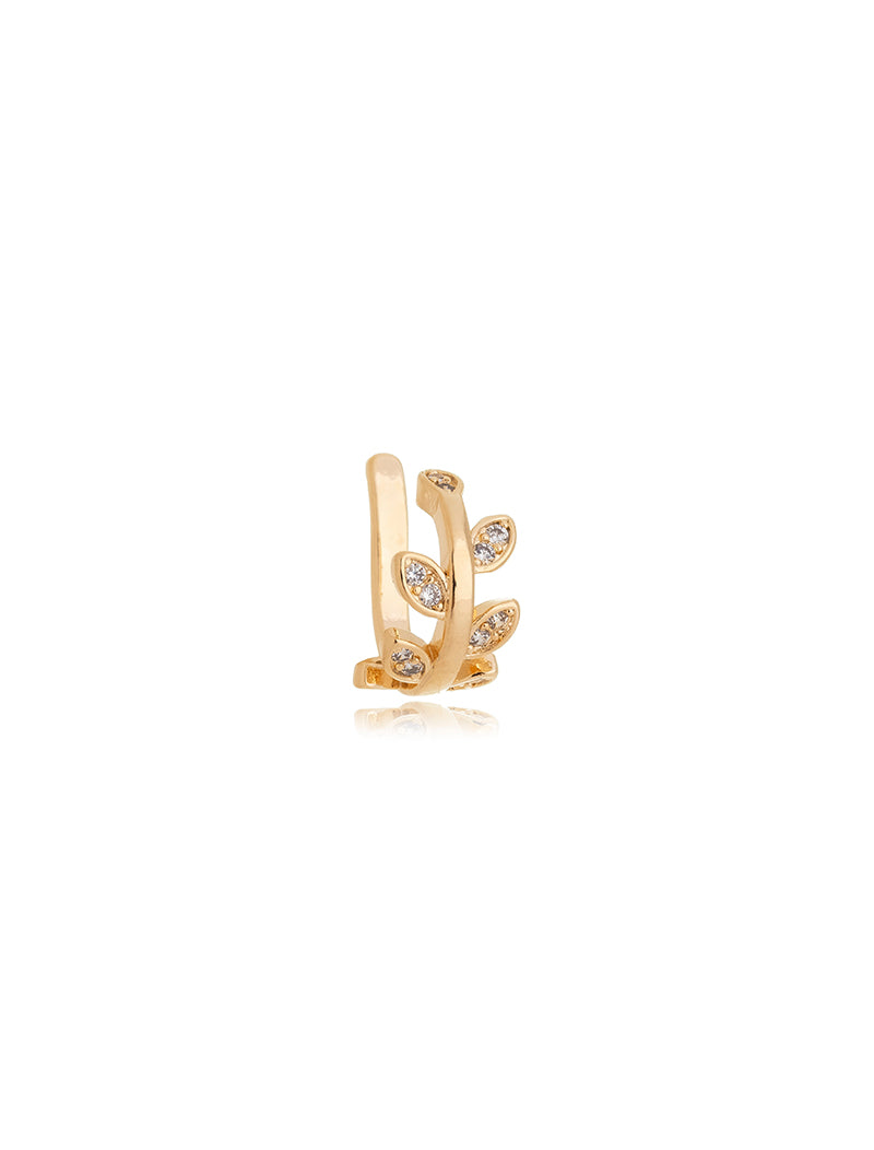 Brinco Piercing Ramo Folhas Cravejado Banho Ouro 18K Zircônia
