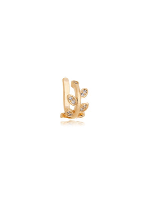 Brinco Piercing Ramo Folhas Cravejado Banho Ouro 18K Zircônia