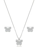 Conjunto Teen Borboleta Cravejada Banho Ródio Zircônia