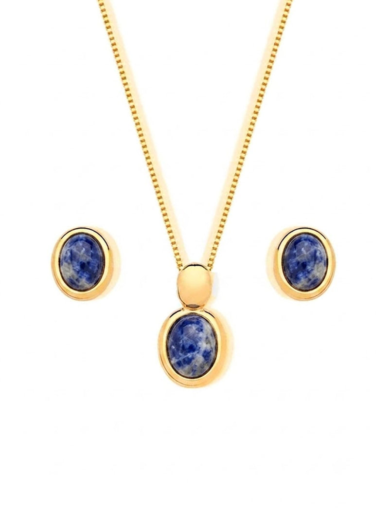 Conjunto Oval Liso Banho Ouro 18K