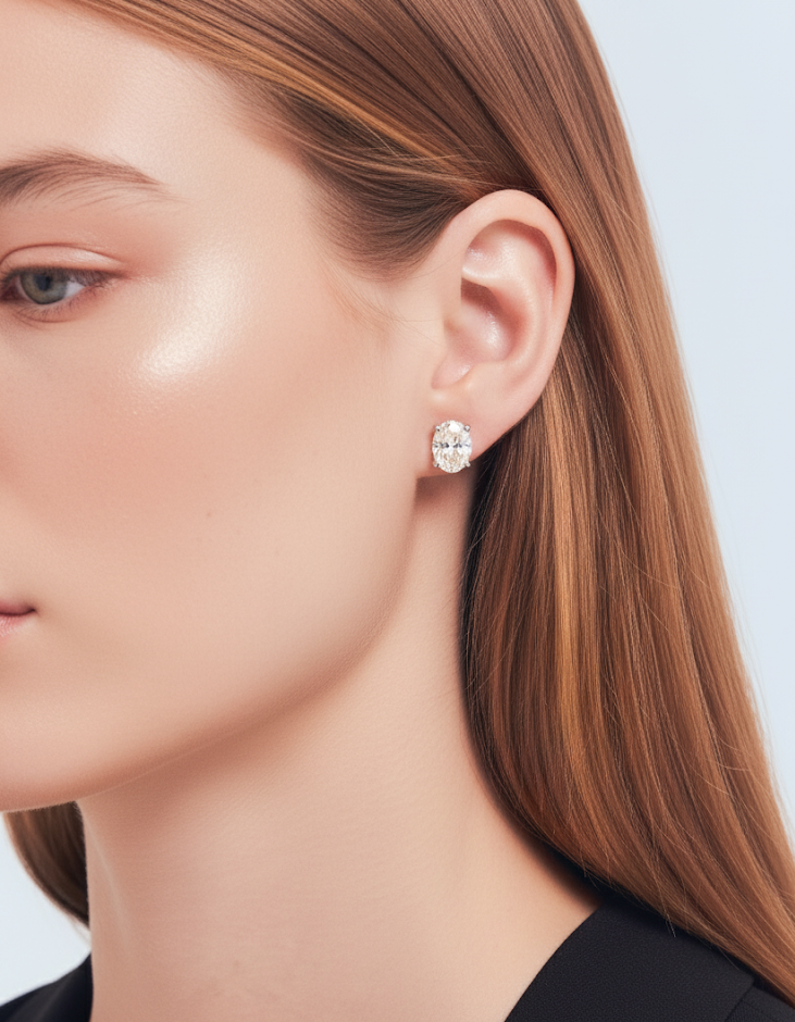 Brinco Oval 5MM Prata 925 Moissanite