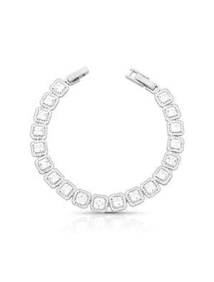 Pulseira Quadrada Cravejada Banho Ródio Cristal Zircônia