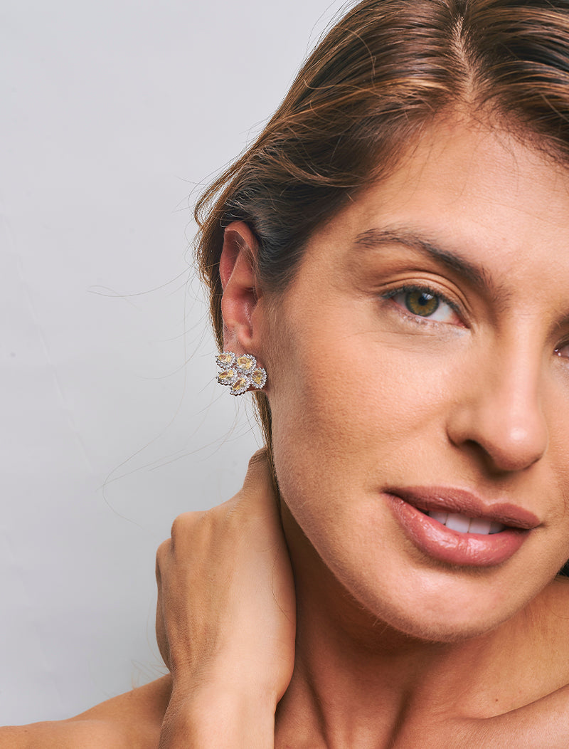 Brinco Ear Cuff Gotas Cravejadas Banho Ródio Cristal Fusion e Zircônia