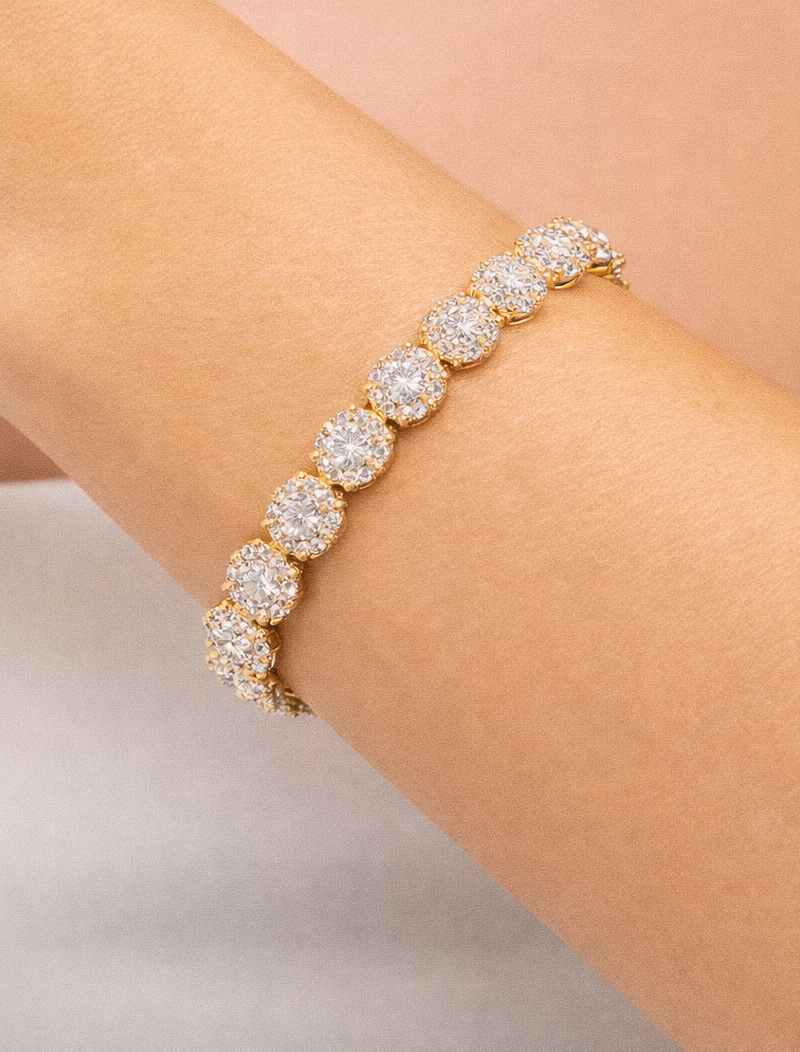 Pulseira Círculos Cravejados Banho Ouro 18K Zircônia