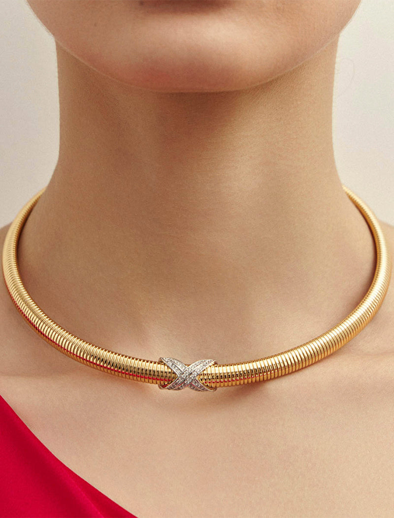 Conjunto Aro Texturizado X Cravejado Banho Ouro 18k Zircônia