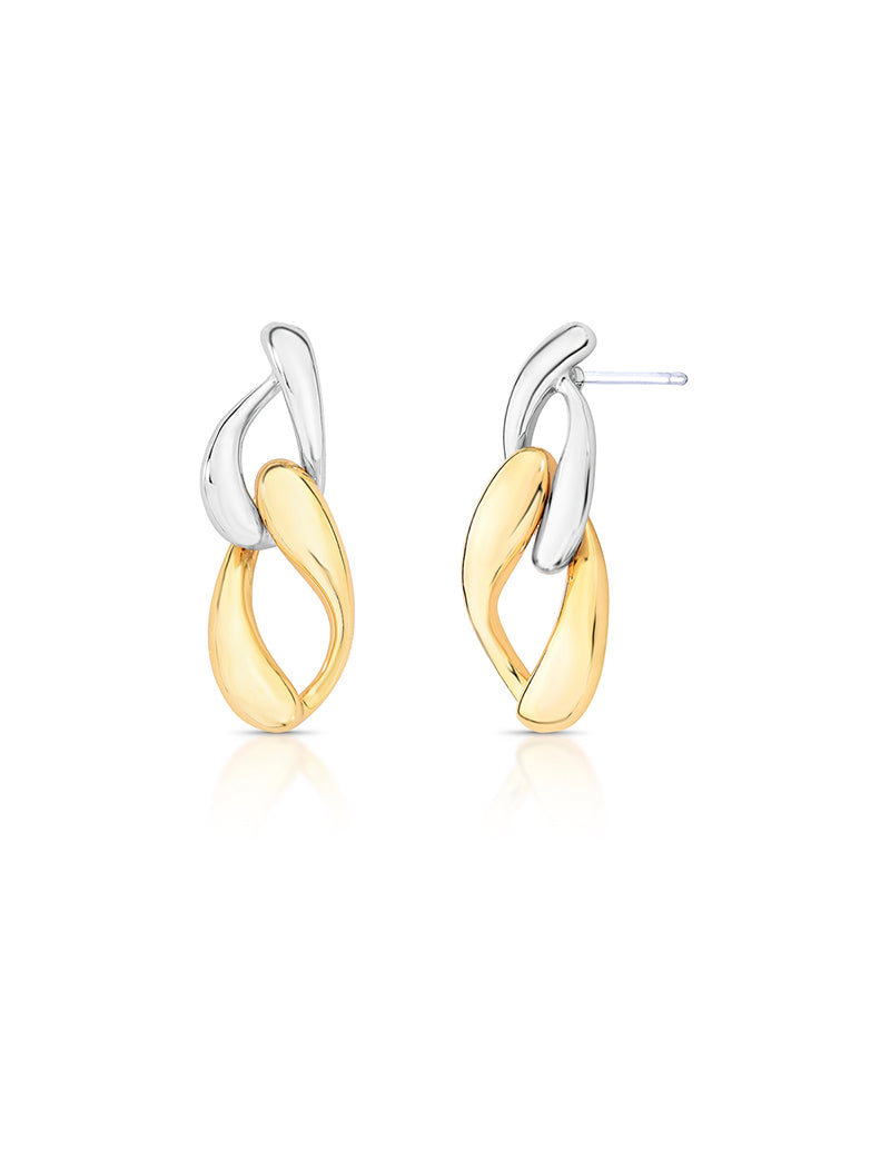 Brinco Dois Elos Abaulados Lisos Banho Ouro 18k Ródio