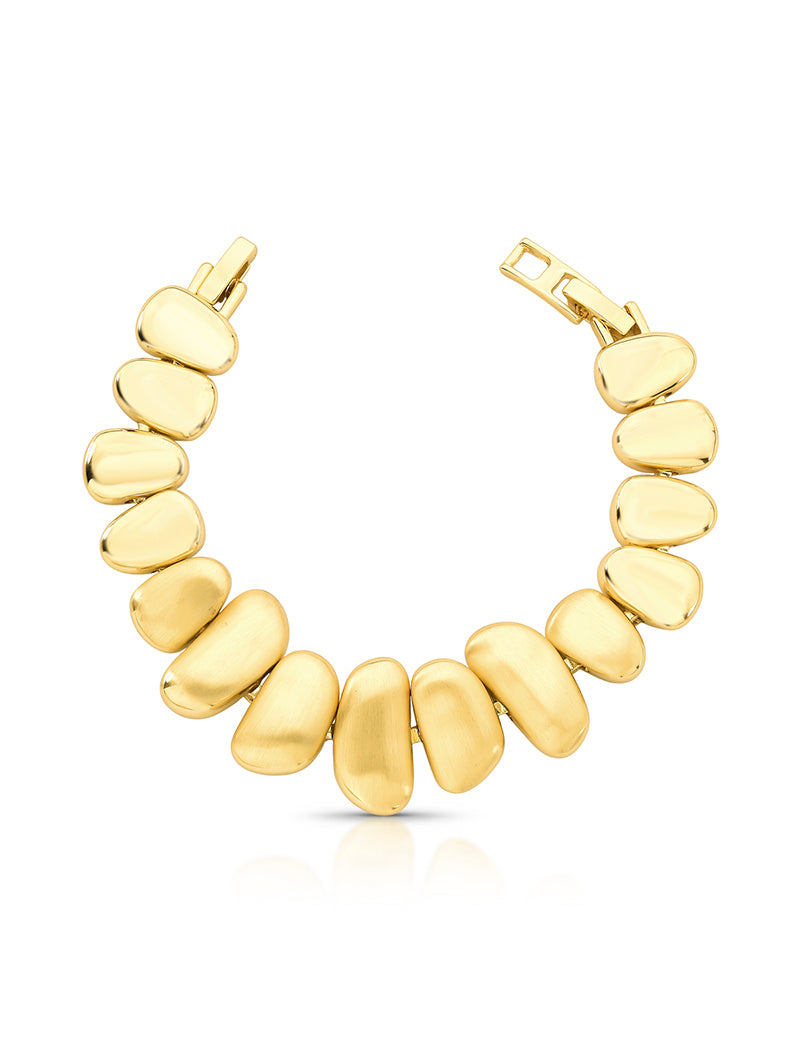Pulseira Gomos Ovais Lisos Fosca Banho Ouro 18k