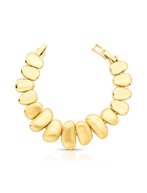 Pulseira Gomos Ovais Lisos Fosca Banho Ouro 18k