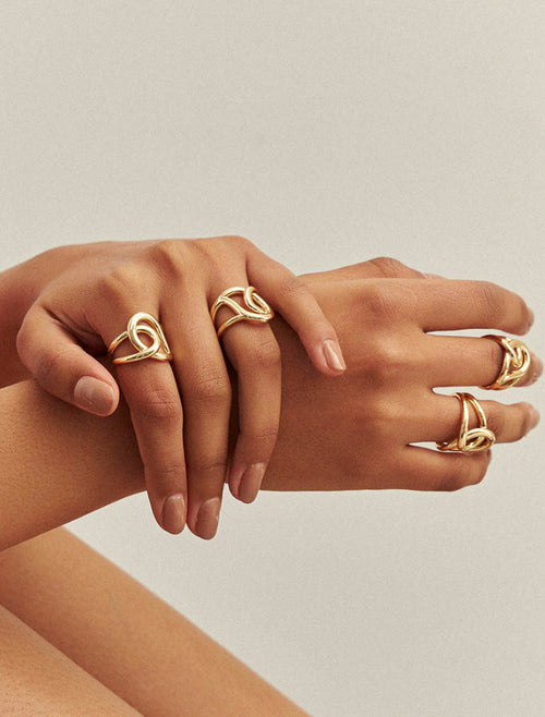 Anel Entrelaçado Liso Banhado a Ouro 18k