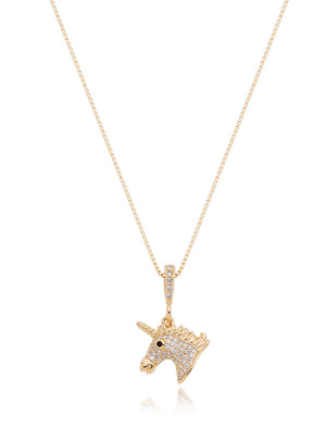 Colar Infantil Unicórnio Cravejado Banho Ouro 18k Zircônia