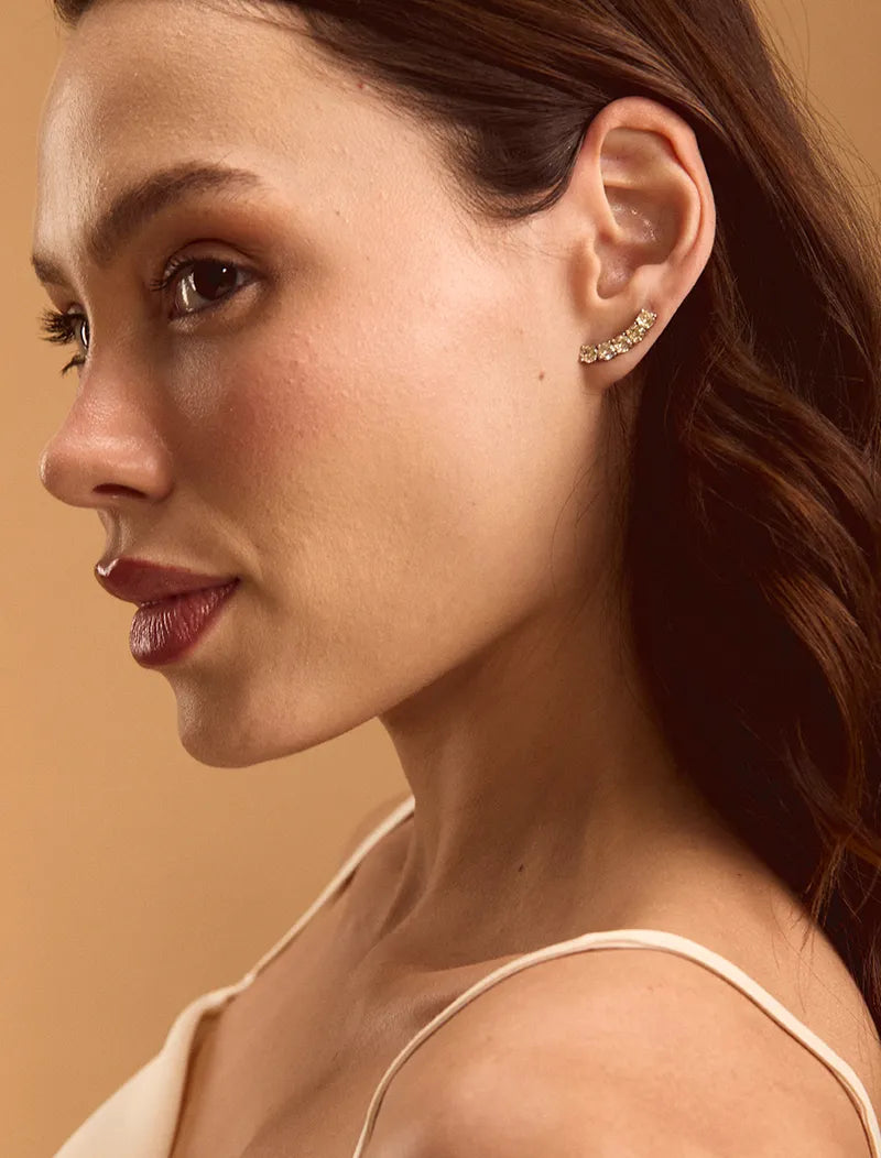 Brinco Ear Cuff Cristal Banho Ródio