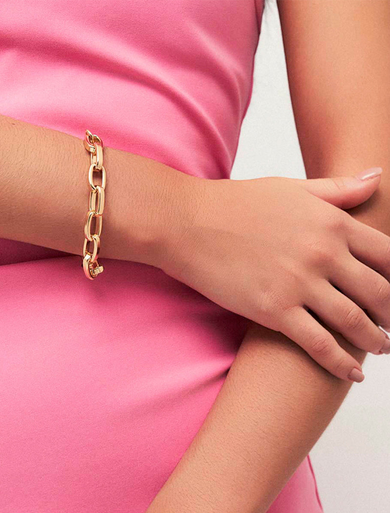 Pulseira Elos Retângulos Grandes Banho Ouro 18K