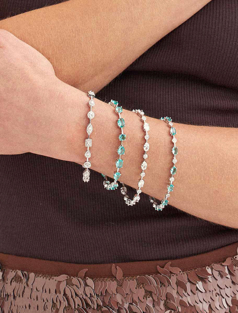 Pulseira Oval Detalhes Cravejados Banho Ródio Cristal Zircônia