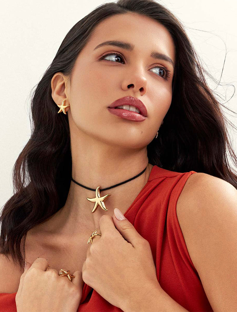Conjunto Ajustável Estrela Do Mar Lisa Banhado  Ouro 18K