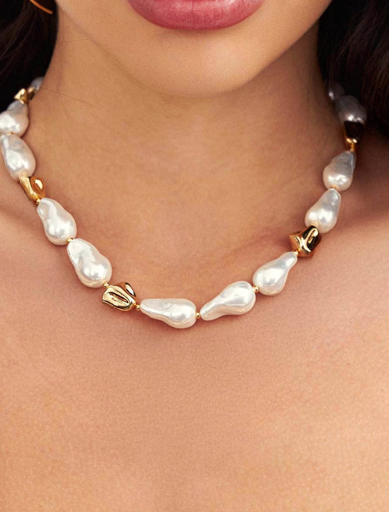 Colar Maxi Pérola Orgânica Banho Ouro 18K Pérola shell
