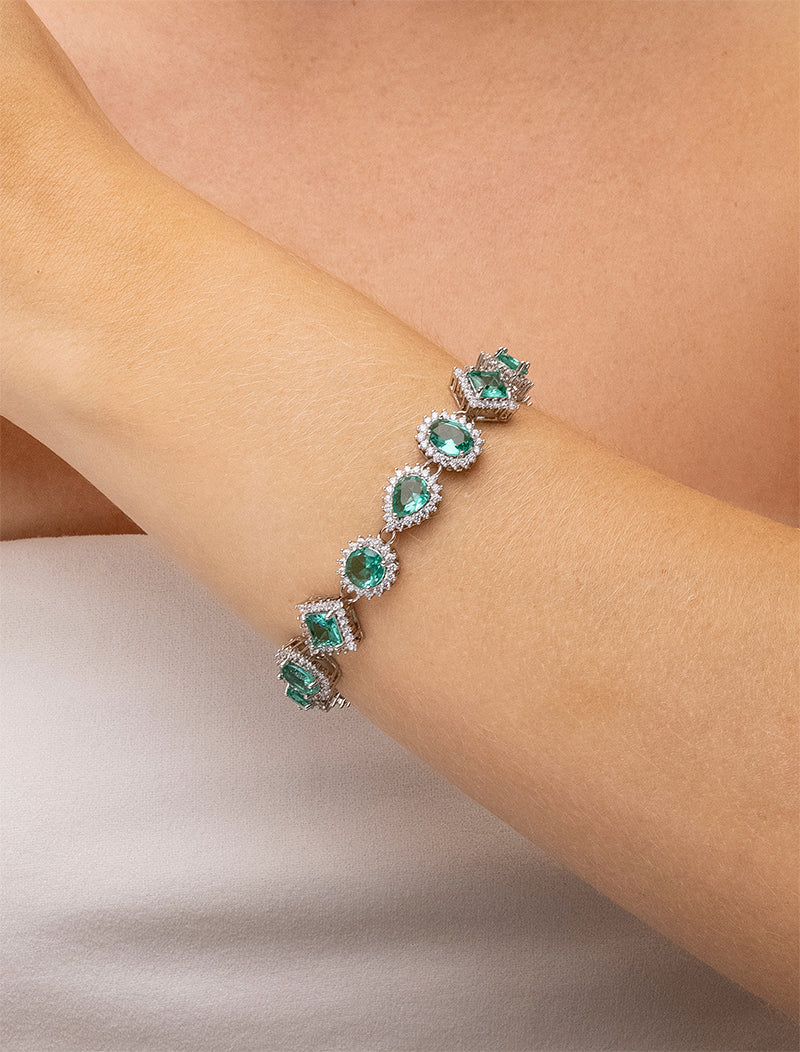 Pulseira Gota Formas Geométricas Cravejada Banho Prateado Cristal Turmalina