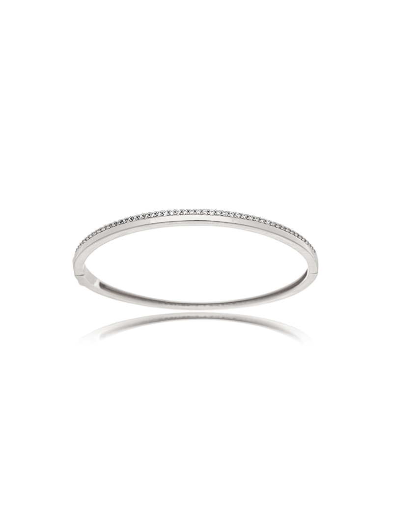 Pulseira Bracelete Fino Cravejado Banho Ródio Zircônia