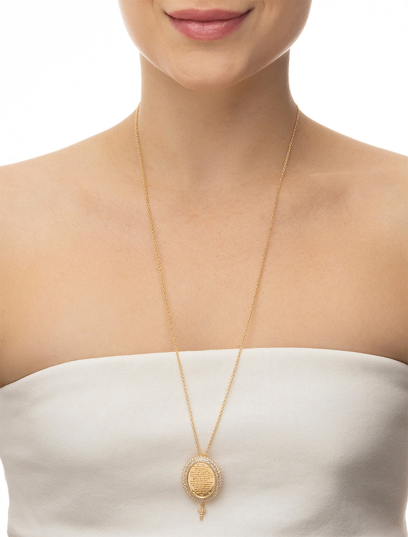 Colar Medalhão Pai Nosso Cravejado Banho Ouro 18K
