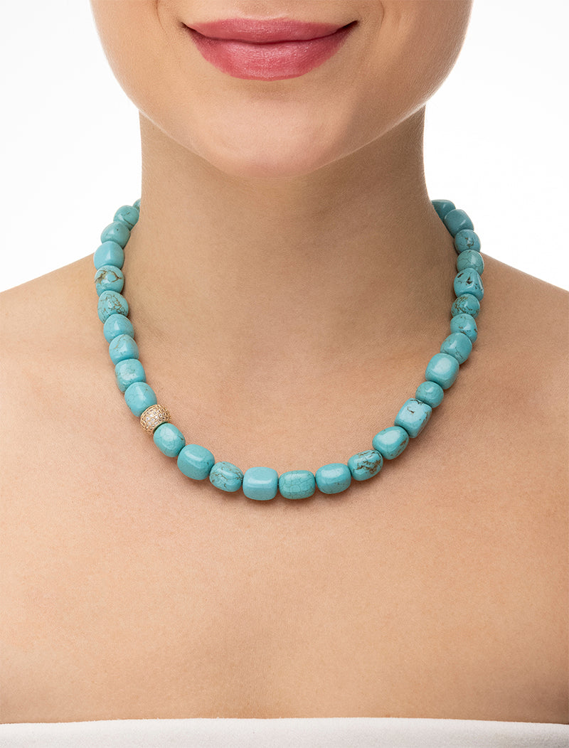 Colar Masha Pedras Banho Ouro 18k Howlita Turquesa