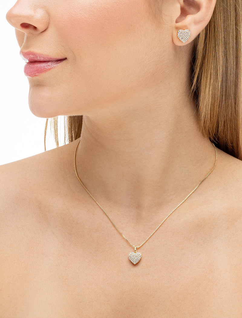 Conjunto Coração Cravejado Banho Ouro 18K