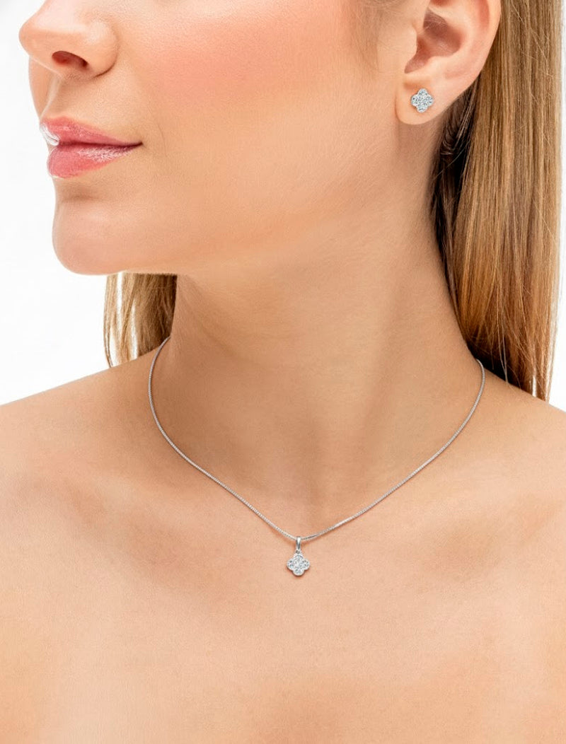 Conjunto Trevo Cravejado Banho Ródio