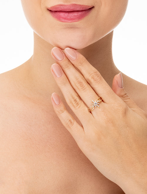 Anel Estrela Cravejada Banho Ouro 18K Zircônia