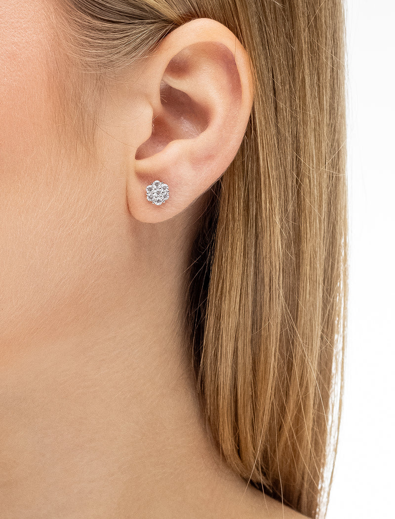 Brinco Flor Cravejada 2MM Prata 925 Moissanite