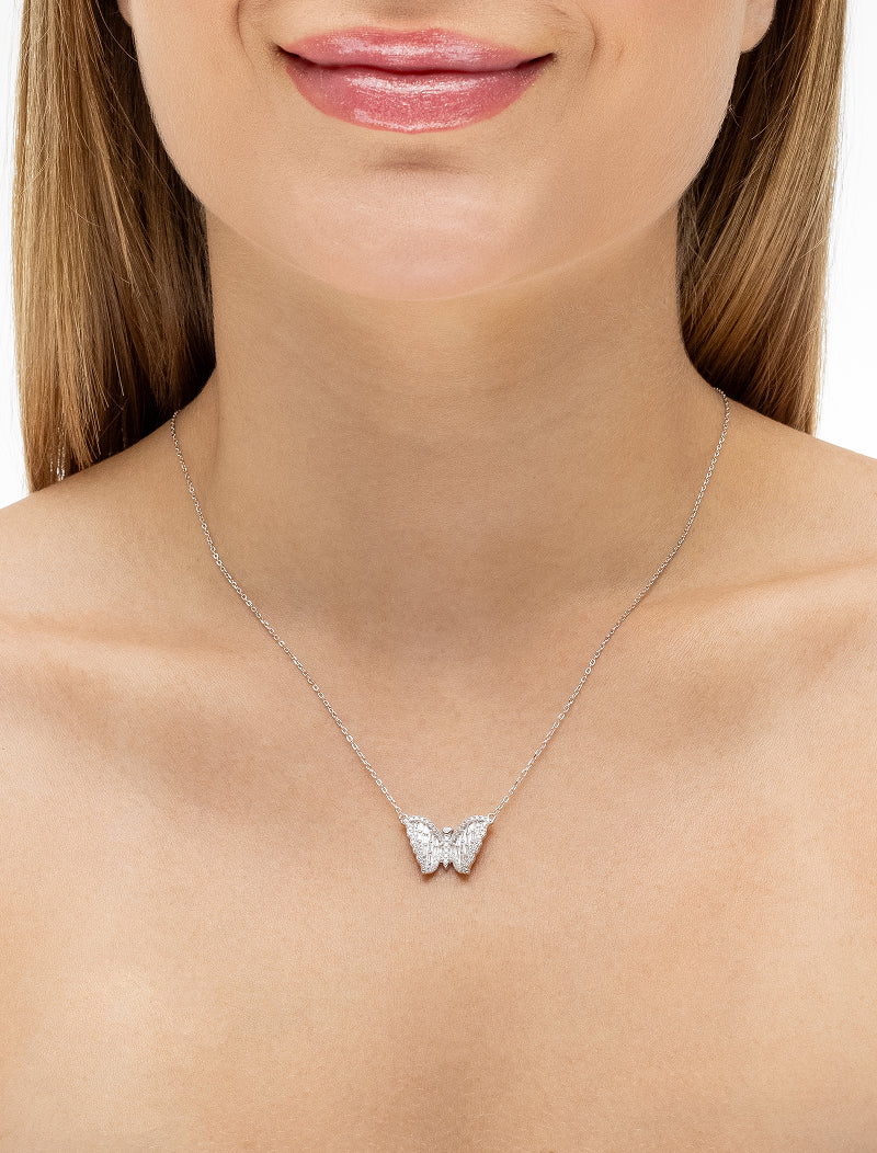 Colar Borboleta Cravejada 1.2MM Prata 925 Moissanite