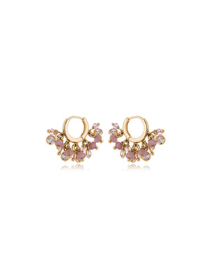 Brinco Peony Argola Click Cachos Banho Ouro 18k Quartzo Rosa
