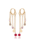 Brinco Peony Argola Click Fios Banho Ouro 18k Quartzo Rosa