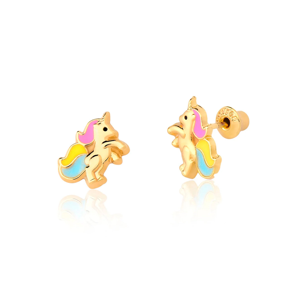 Brinco  Infantil Unicórnio Colorido Banho Ouro 18K