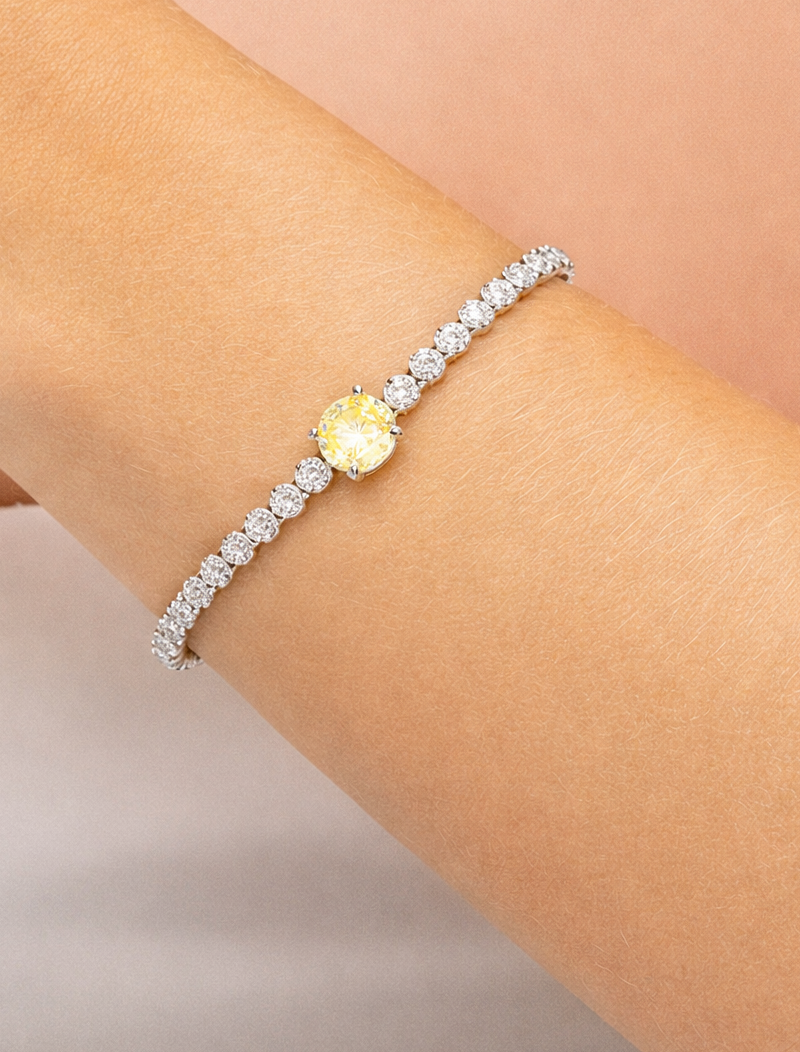 Pulseira Riviera Redondo Cravejada Banho Ródio Cristal