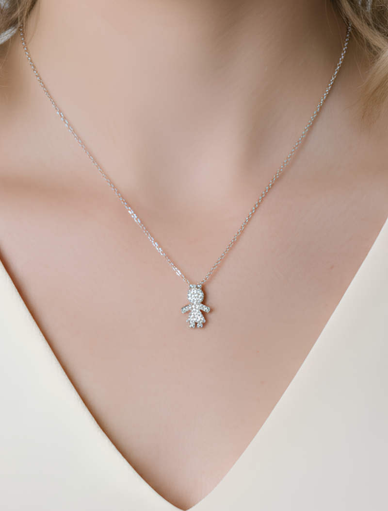 Colar Menina Cravejado 1MM Prata 925 Moissanite