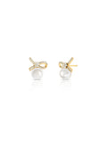 Brinco Base Laço Cravejado Banho Ouro 18K Pérola Shell