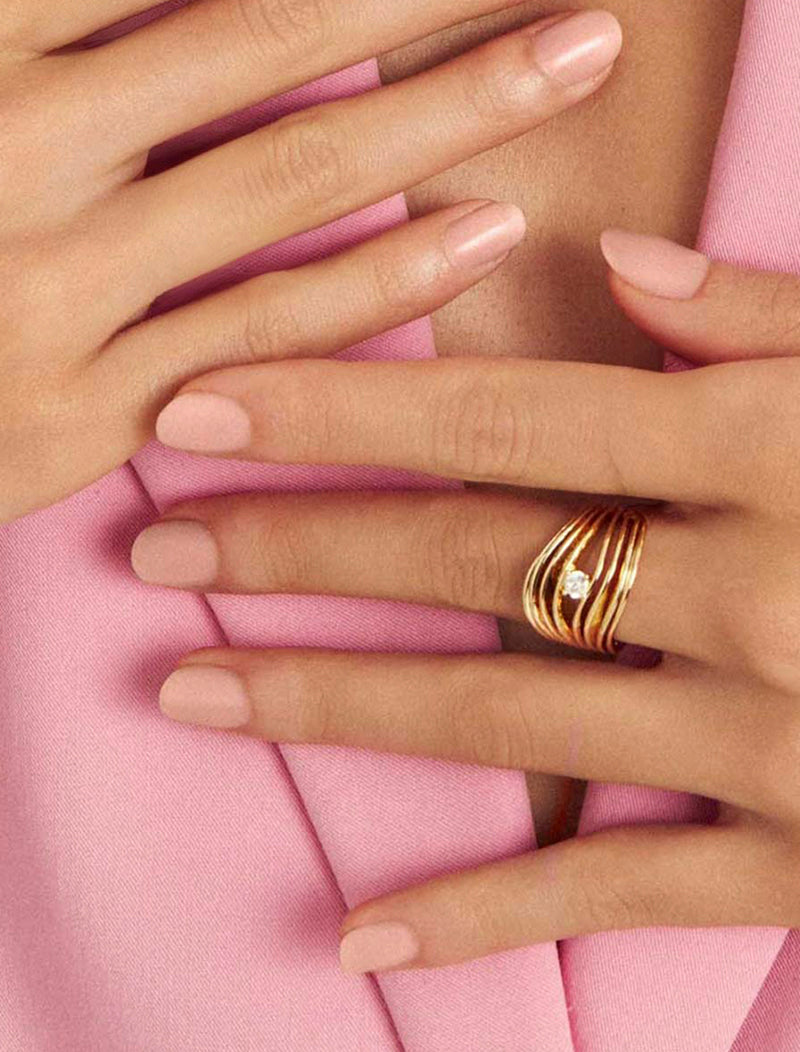 Anel Liso Meio Ponto de Luz Vazado Banho Ouro 18K Rosa Valverde