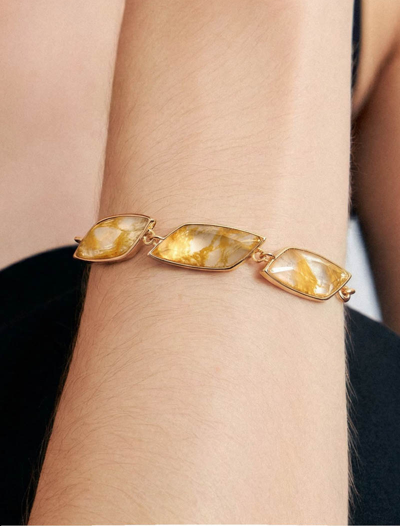 Pulseira Formas Geométricas Banho Ouro 18K Cristal Rutilado